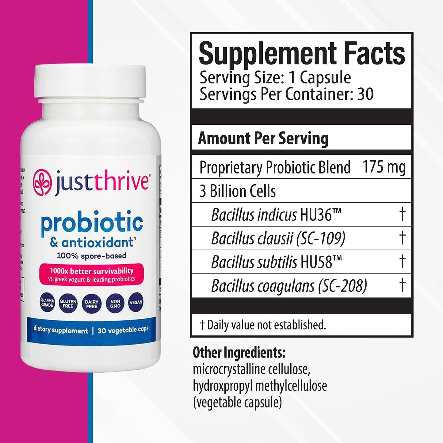 Just Thrive Probiotic & Antioxidant 100% Spore-Based Digestive Support