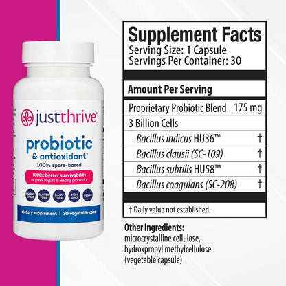 Just Thrive Probiotic & Antioxidant 100% Spore-Based Digestive Support